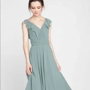 Tulle and Chantilly | Dresses | Tulle And Chantilly Ruffled Vneck Chiffon  Long Bridesmaid Dress Deep Sea | Poshmark